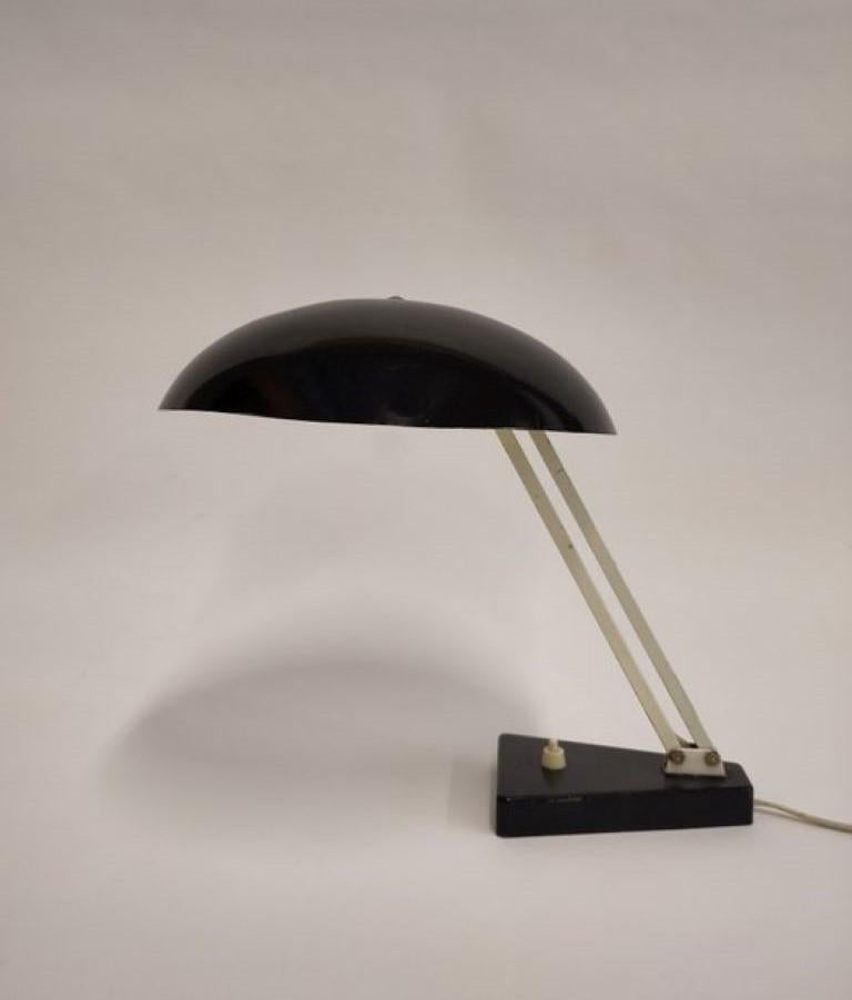 German Midcentury Bauhaus Desk Table Lamp Black Enameled Metal, 1950s For Sale