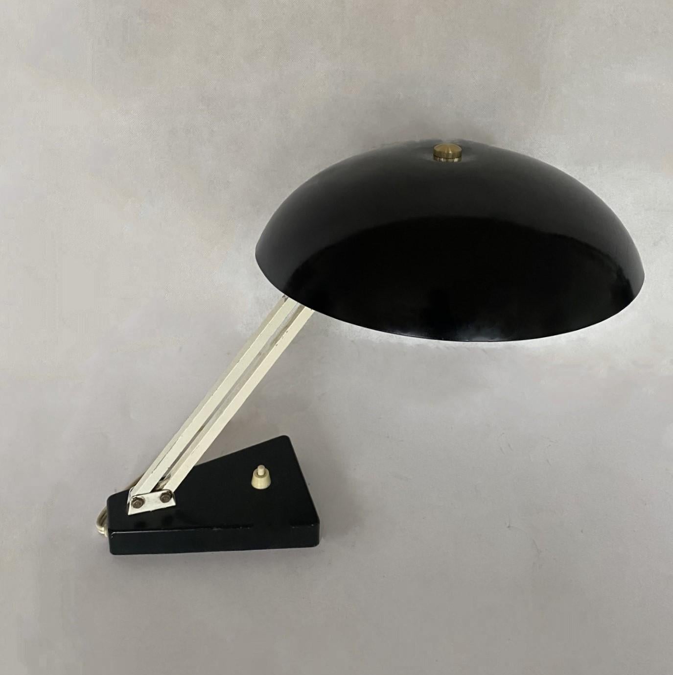 Midcentury Bauhaus Desk Table Lamp Black Enameled Metal, 1950s For Sale 2