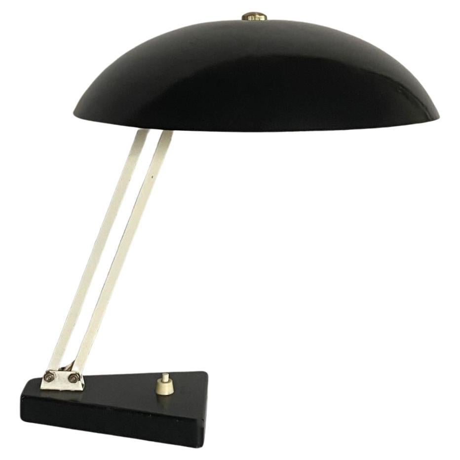 Midcentury Bauhaus Desk Table Lamp Black Enameled Metal, 1950s For Sale