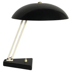Vintage Midcentury Bauhaus Desk Table Lamp Black Enameled Metal, 1950s