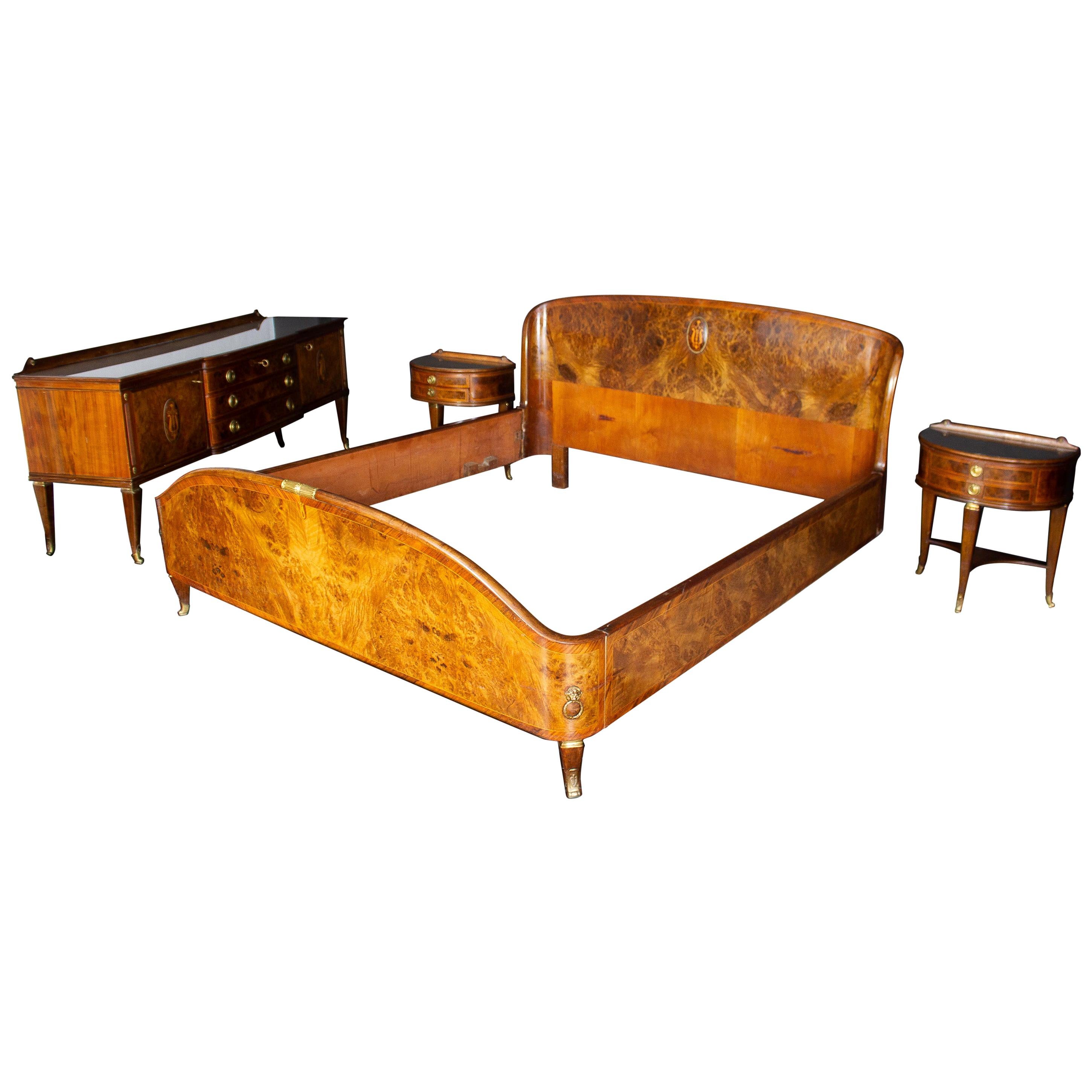 Midcentury Bed Room Set with Bed Two Nightstands and Dressing Paolo Buffa Style