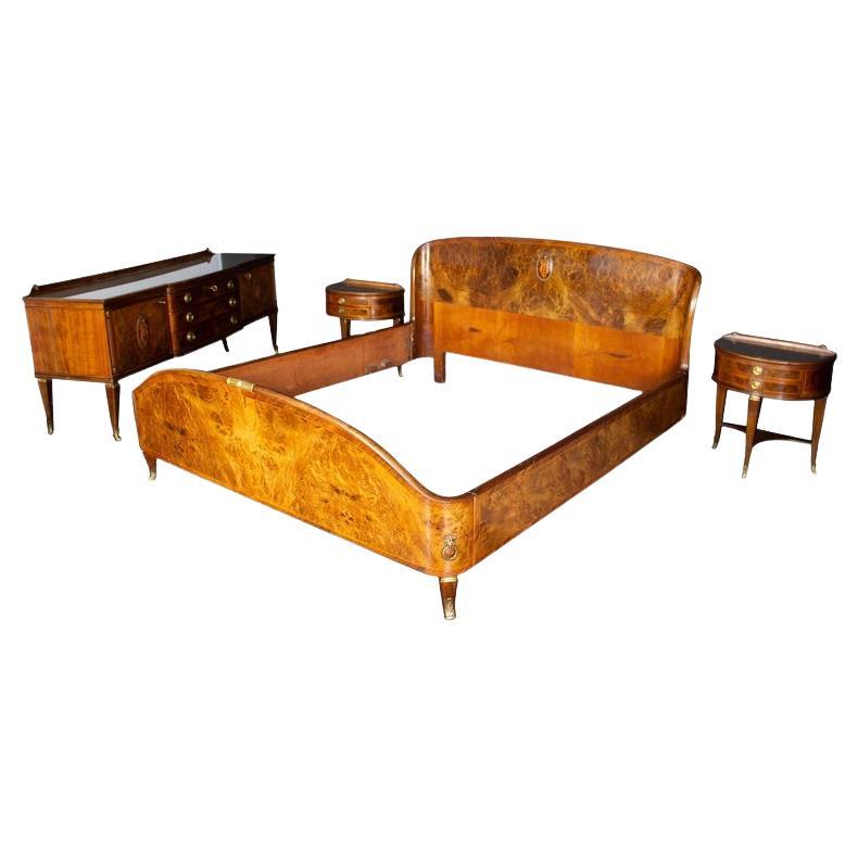Midcentury Bed Room Set with Bed Two Nightstands and Dressing Paolo Buffa Style For Sale