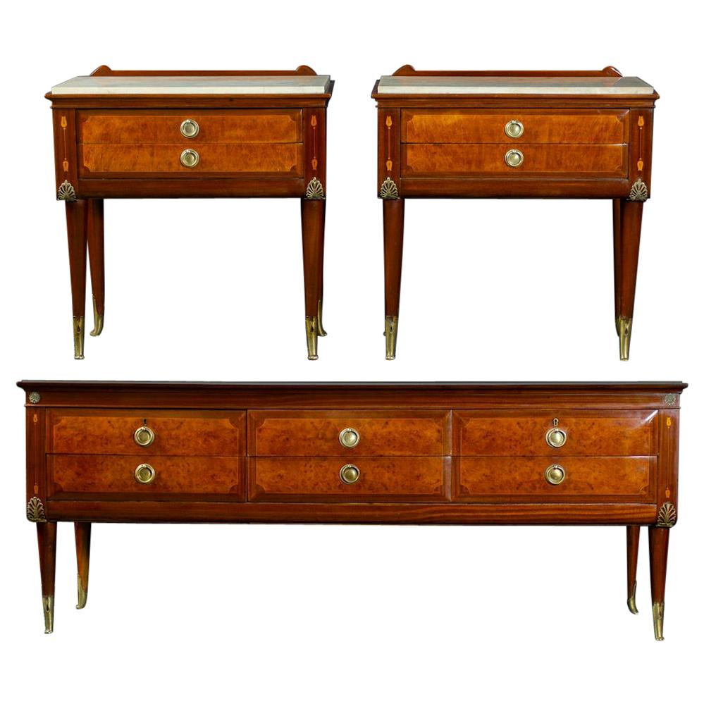 Midcentury Bed Room Set with Two Nightstands and Dressing by Pierluigi Colli For Sale