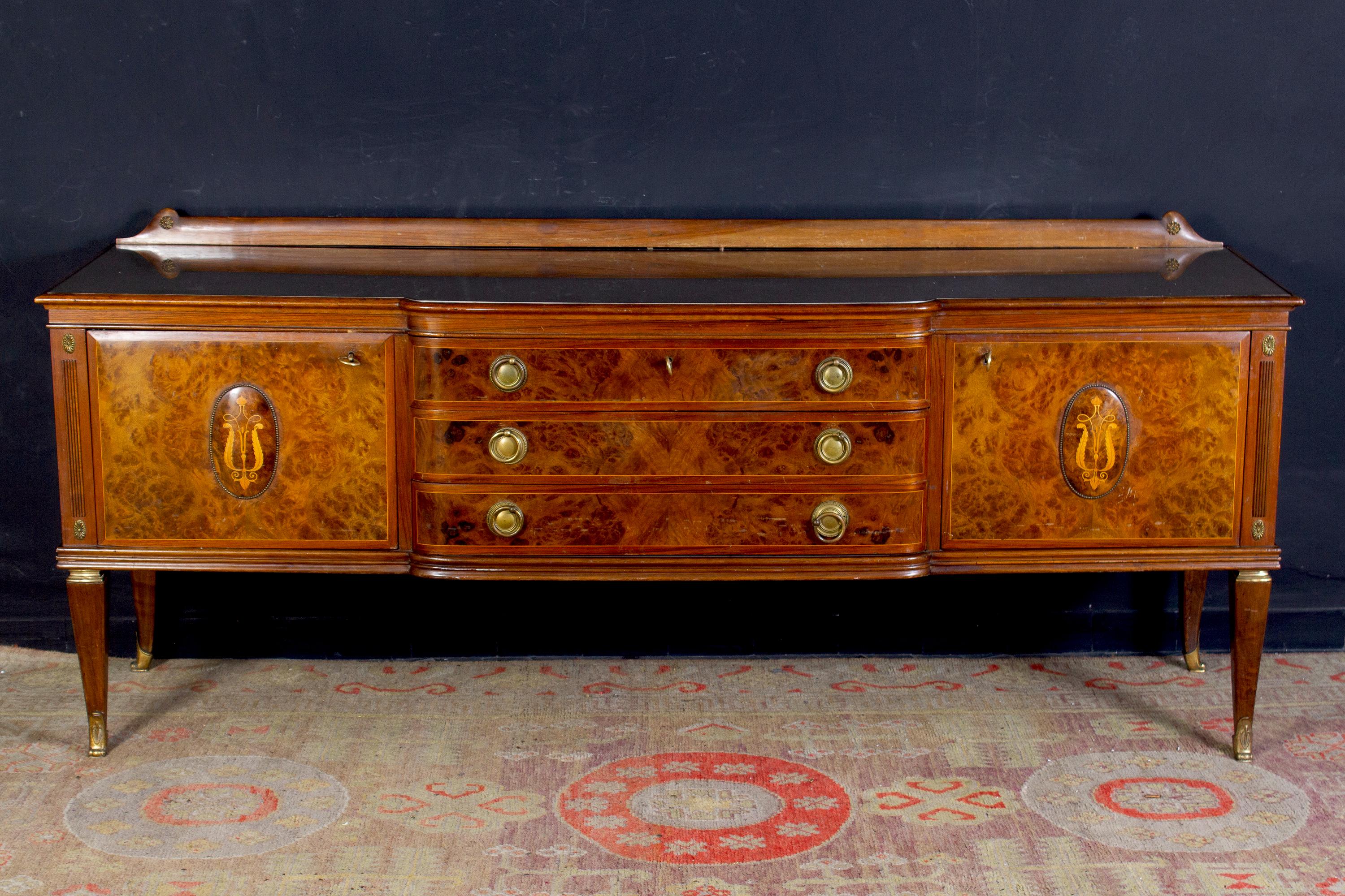 20th Century Midcentury Bed Room Set with Two Nightstands and Dressing Paolo Buffa Style For Sale