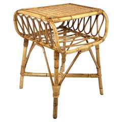 Midcentury Bedside Table Nightstand in Bamboo and Rattan, Italy, 1960s