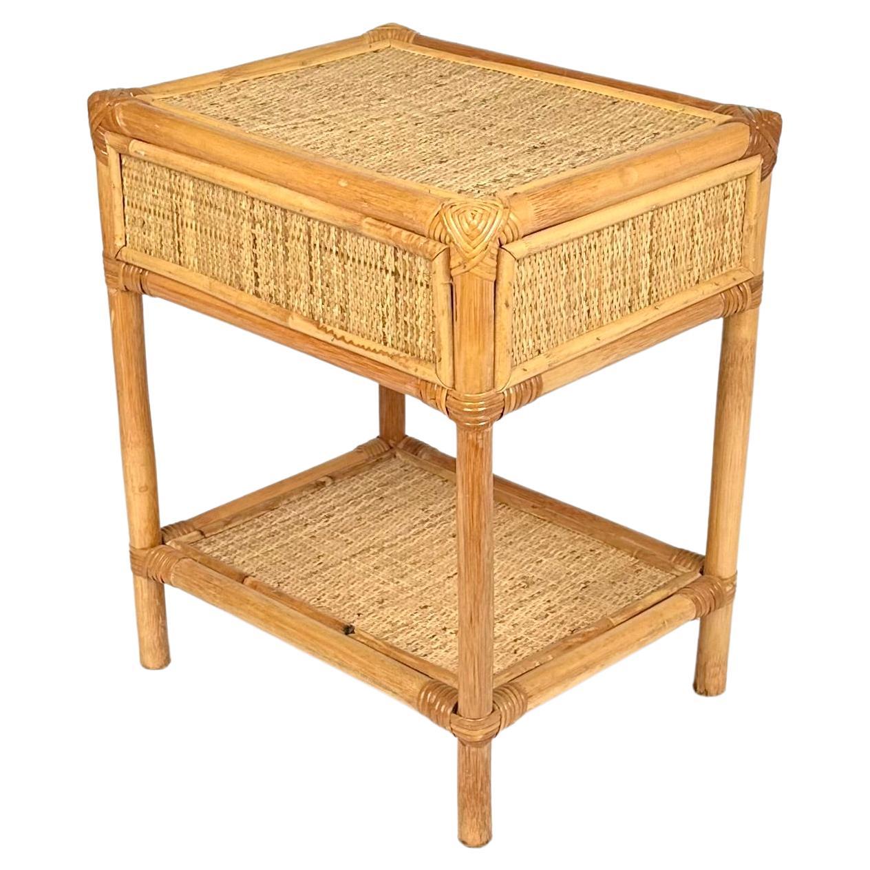 Midcentury Bedside Table Nightstand in Bamboo & Rattan, Italy, 1970s For Sale 4