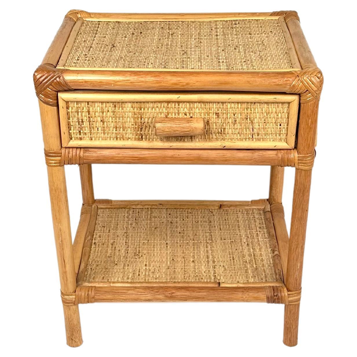 Midcentury Bedside Table Nightstand in Bamboo & Rattan, Italy, 1970s For Sale 5