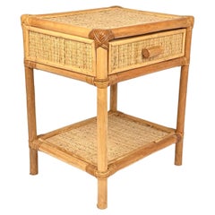 Midcentury Bedside Table Nightstand in Bamboo & Rattan, Italy, 1970s
