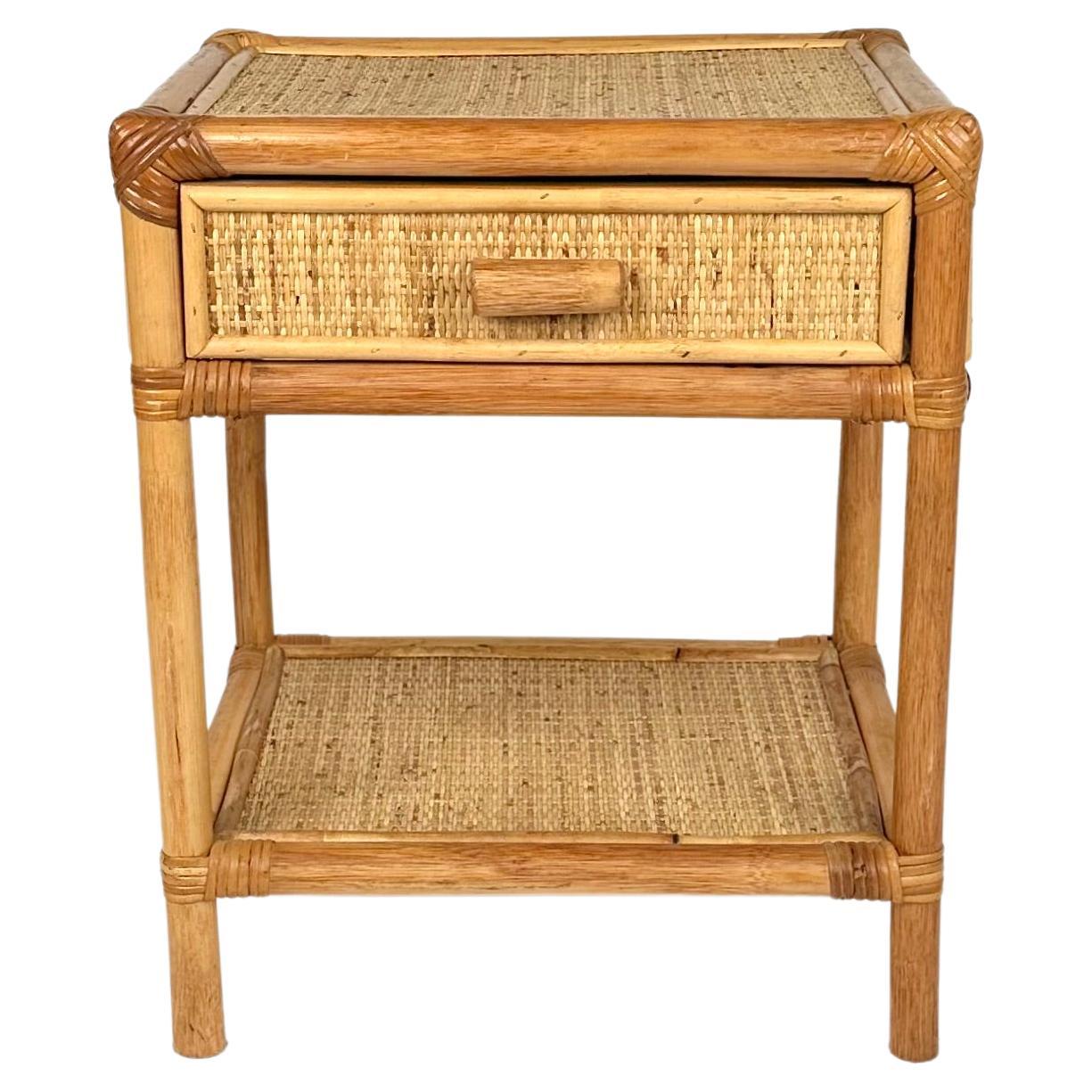 Mid-Century Modern Midcentury Bedside Table Nightstand in Bamboo & Rattan, Italy, 1970s For Sale