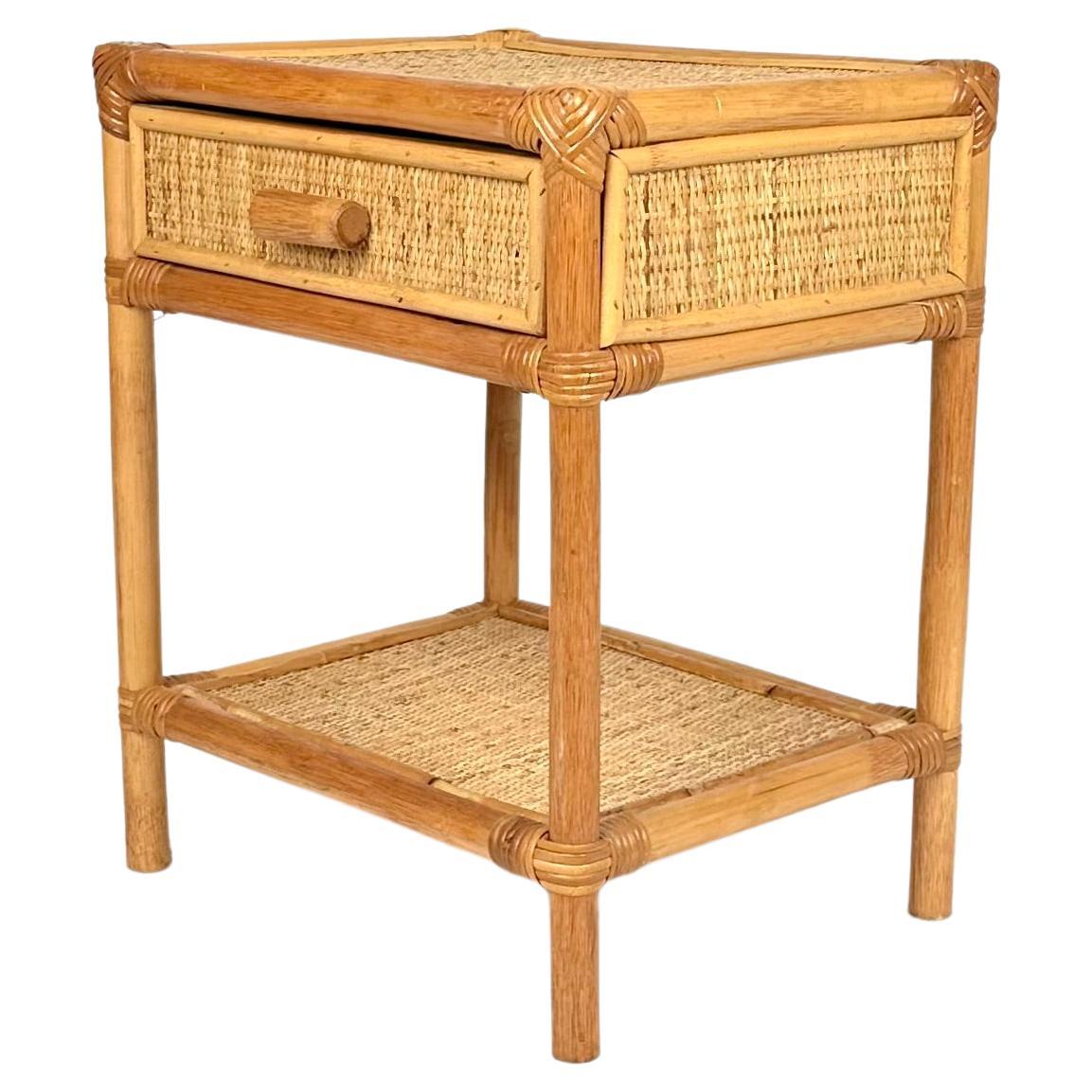 Midcentury Bedside Table Nightstand in Bamboo & Rattan, Italy, 1970s In Good Condition For Sale In Rome, IT