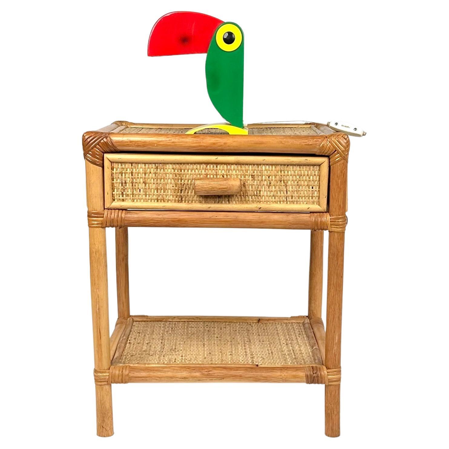 Midcentury Bedside Table Nightstand in Bamboo & Rattan, Italy, 1970s For Sale 1