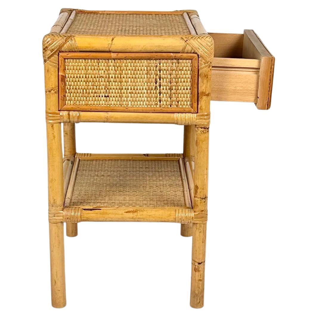 Midcentury Bedside Table Nightstand in Bamboo & Rattan, Italy, 1970s For Sale 2