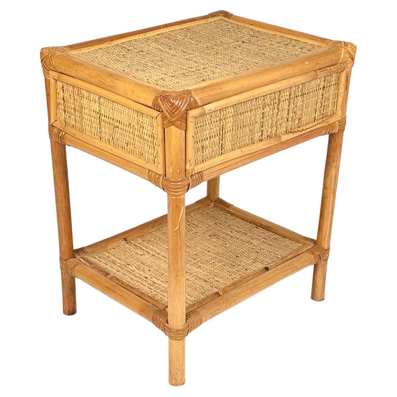 Midcentury Bedside Table Nightstand in Bamboo & Rattan, Italy, 1970s For Sale 2