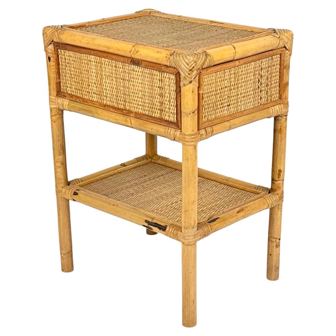 Midcentury Bedside Table Nightstand in Bamboo & Rattan, Italy, 1970s For Sale 3