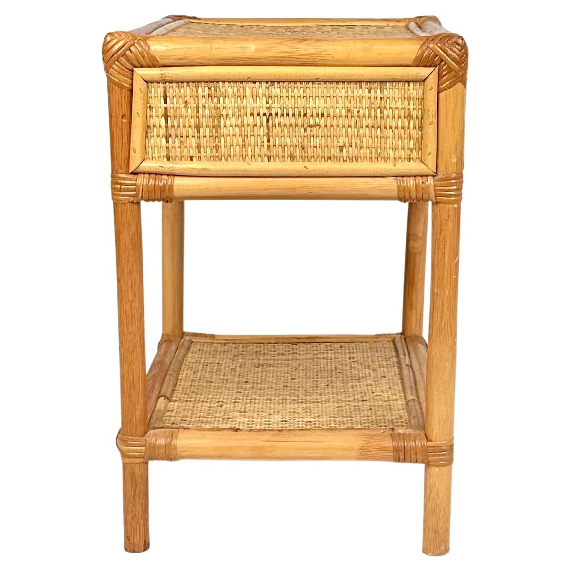 Midcentury Bedside Table Nightstand in Bamboo & Rattan, Italy, 1970s For Sale 3