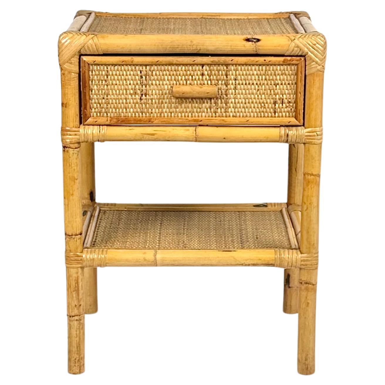 Midcentury Bedside Table Nightstand in Bamboo & Rattan, Italy, 1970s For Sale