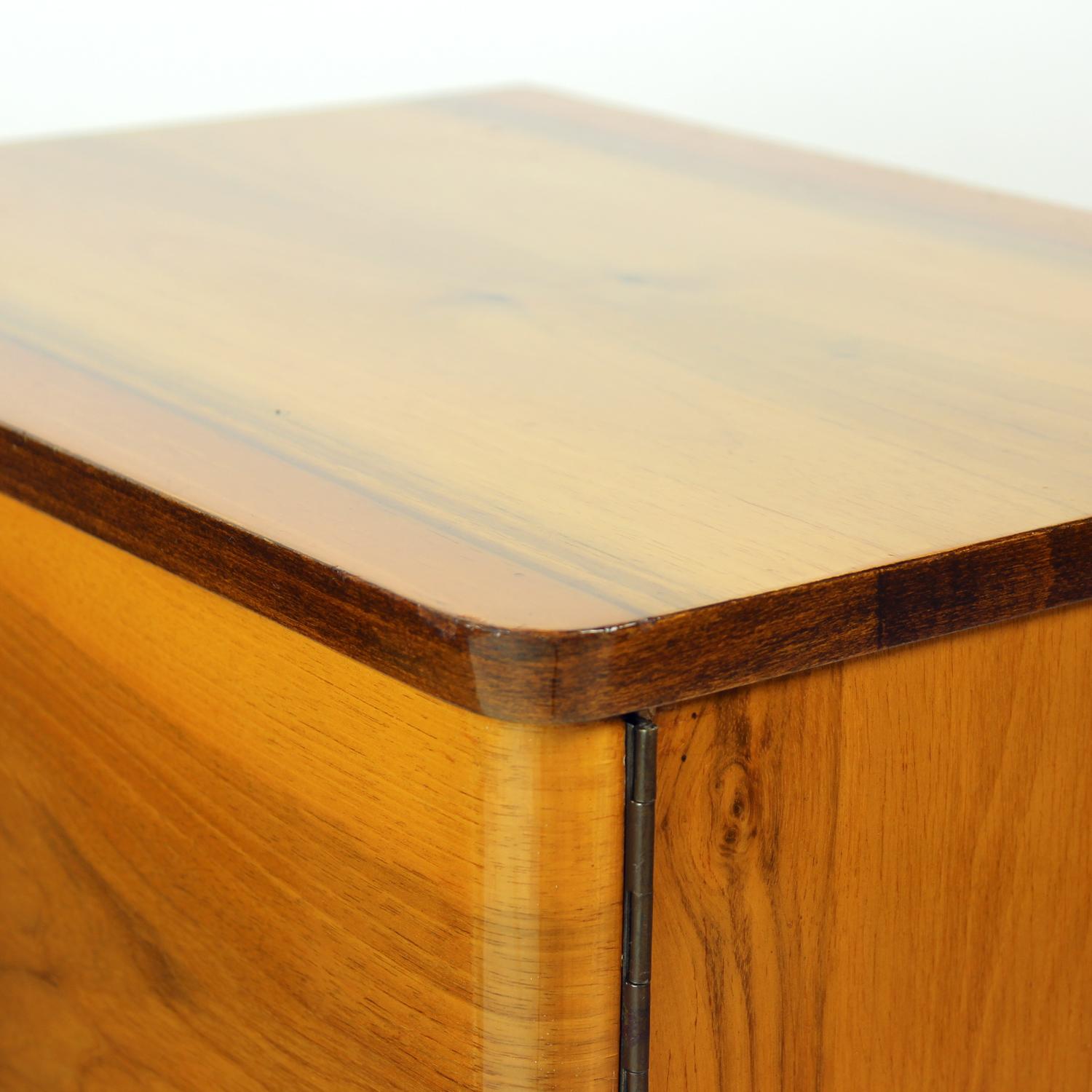 Midcentury Bedside Tables In Shelack Finish Walnut, Czechoslovakia 1960s, Set Of For Sale 5
