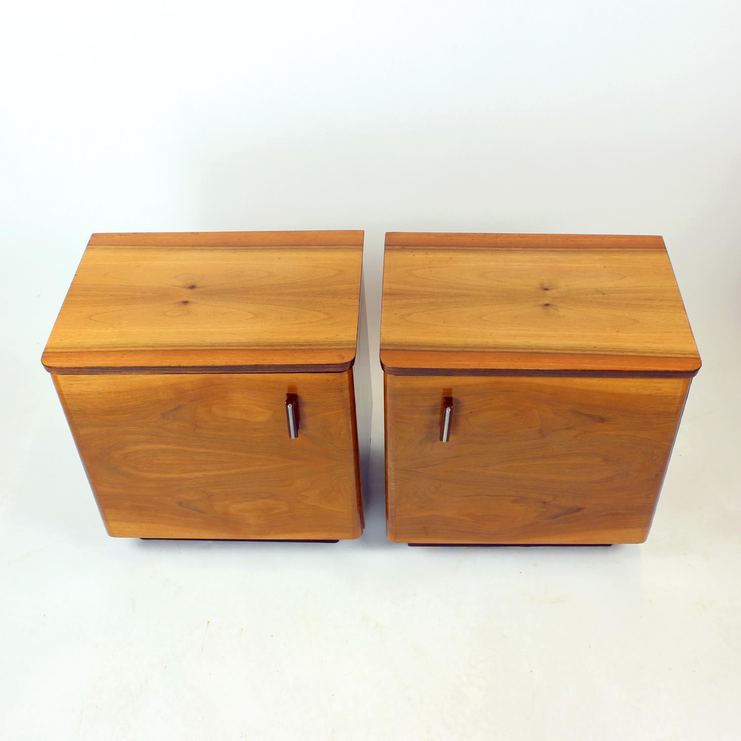 Mid-Century Modern Midcentury Bedside Tables In Shelack Finish Walnut, Czechoslovakia 1960s, Set Of For Sale