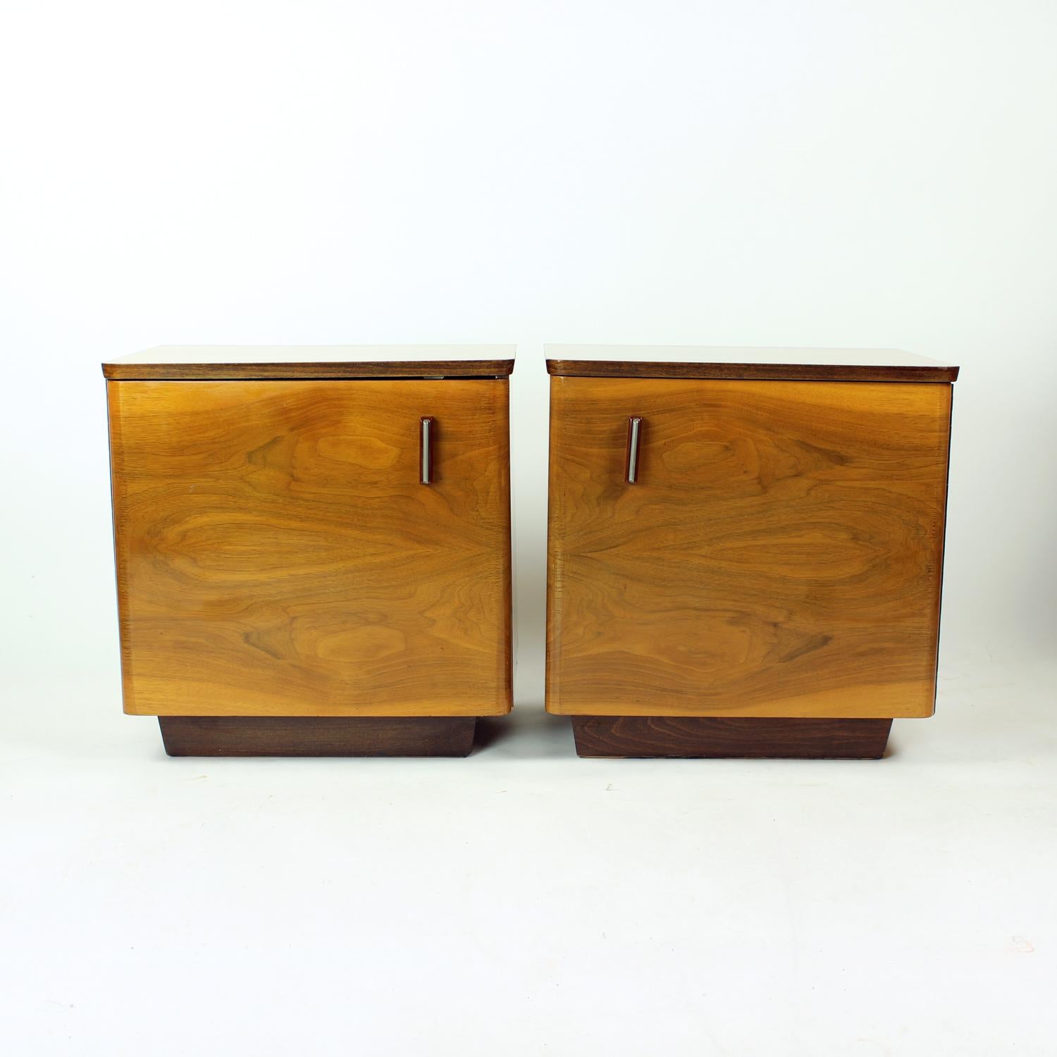 Mid-20th Century Midcentury Bedside Tables In Shelack Finish Walnut, Czechoslovakia 1960s, Set Of For Sale
