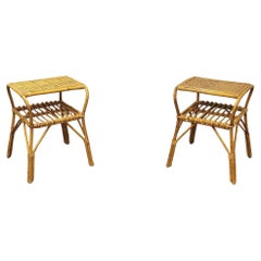 Midcentury Bedside Tables Nightstands Bamboo Rattan Italian Design 1960 Set of 2