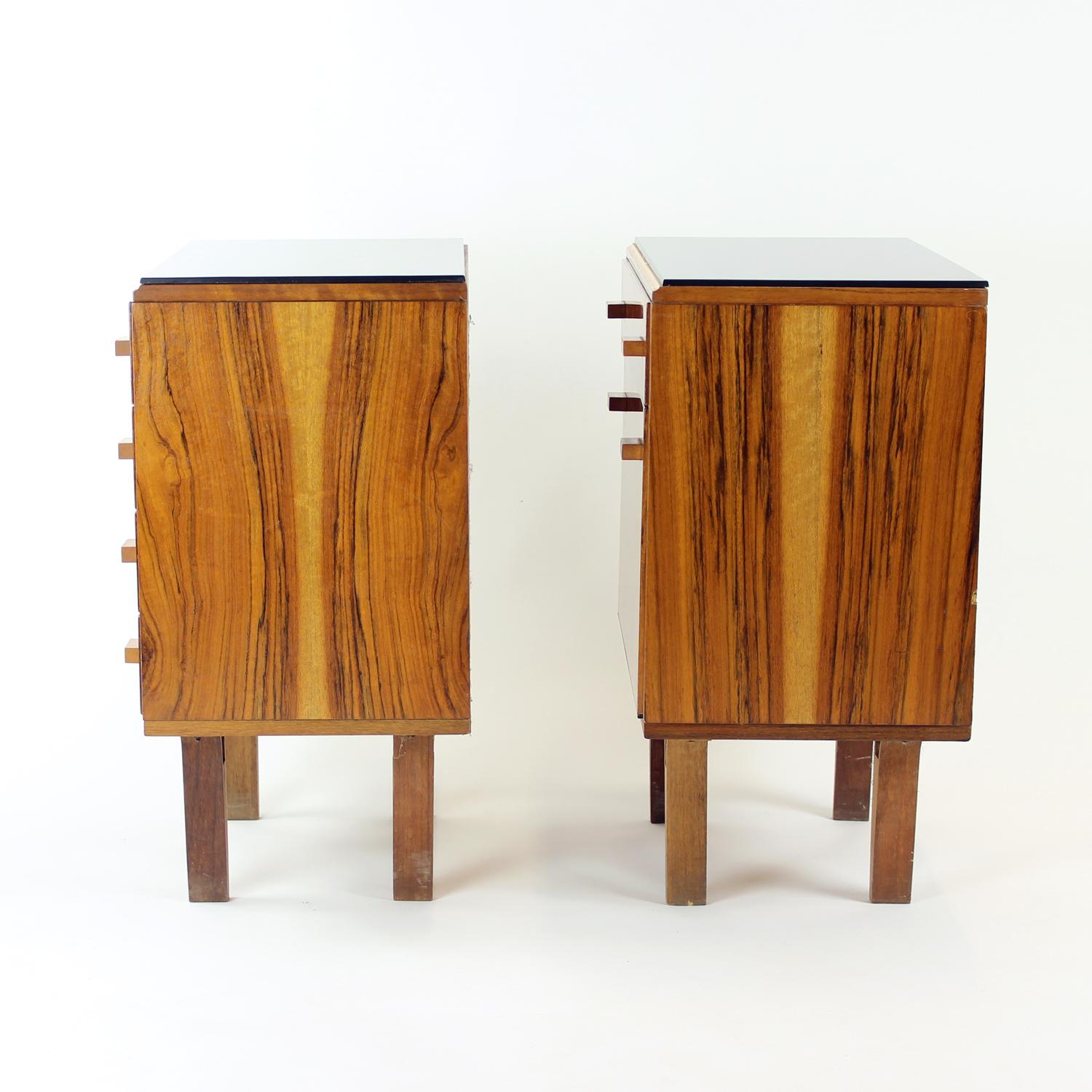 Midcentury Bedside Tables With Black Glass Top, Novy Domov, Czechoslovakia 1960s 5