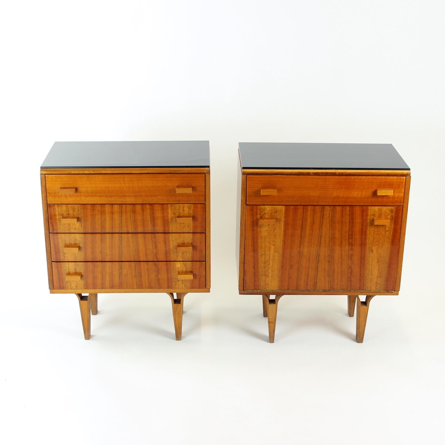 Mid-Century Modern Midcentury Bedside Tables With Black Glass Top, Novy Domov, Czechoslovakia 1960s