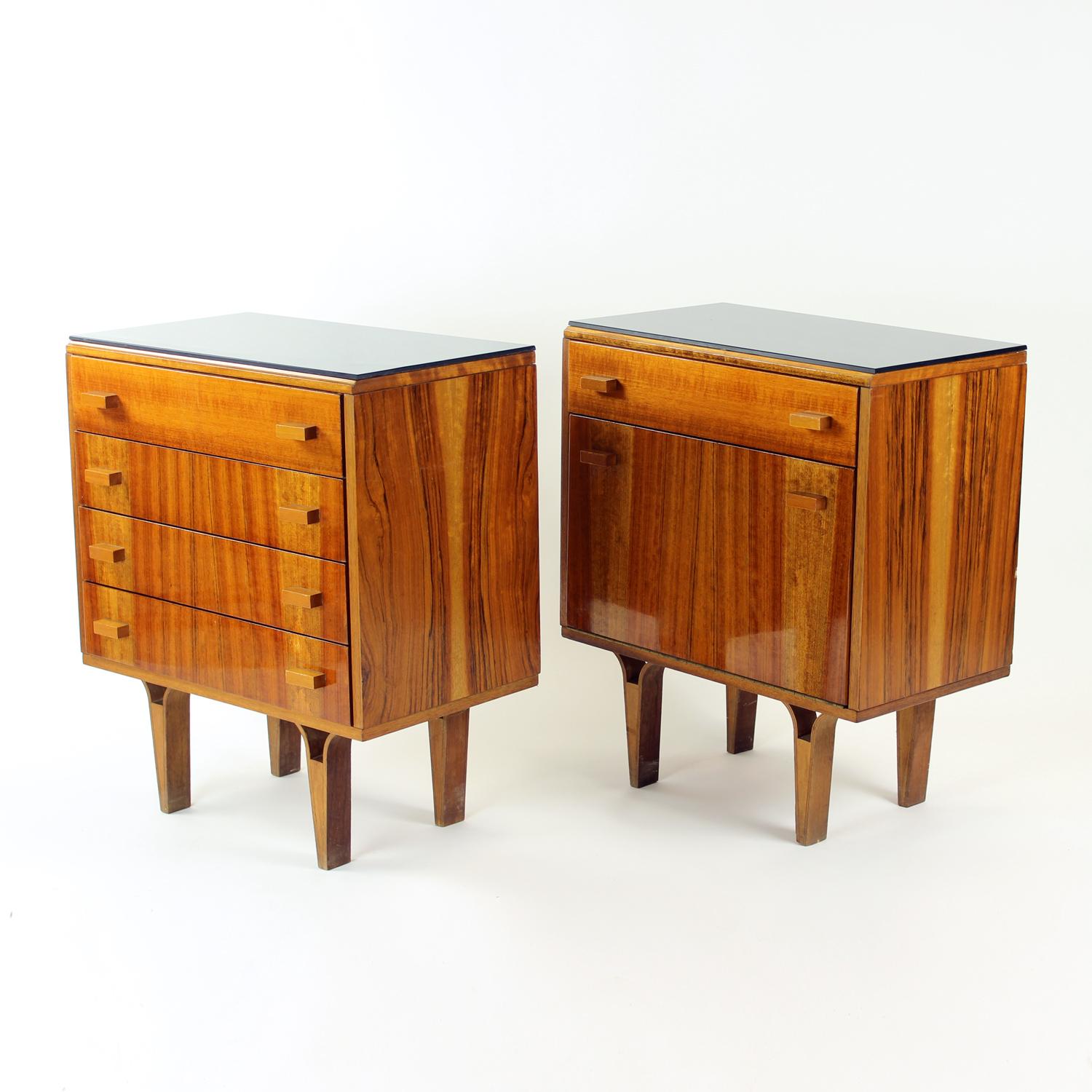 Mid-20th Century Midcentury Bedside Tables With Black Glass Top, Novy Domov, Czechoslovakia 1960s
