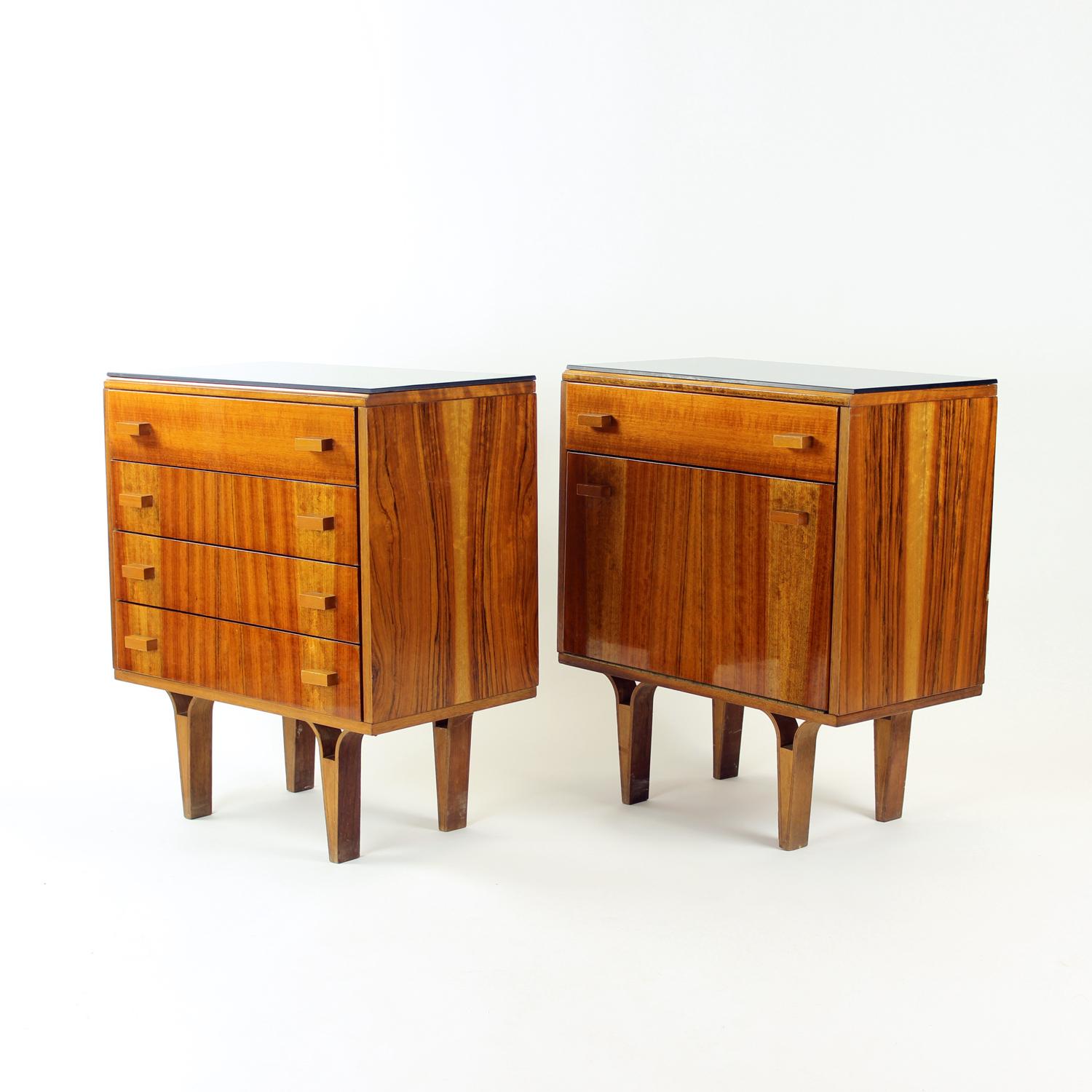 Midcentury Bedside Tables With Black Glass Top, Novy Domov, Czechoslovakia 1960s 1
