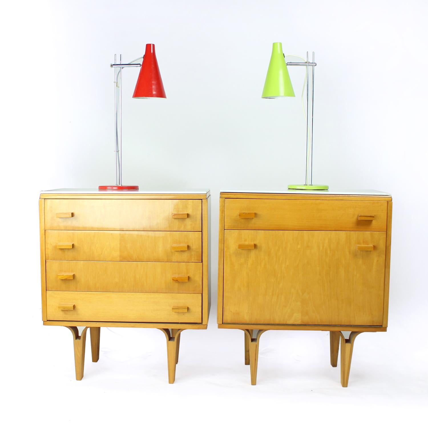 Midcentury Bedside Tables With White Glass Top, Novy Domov, Czechoslovakia 1960s 5