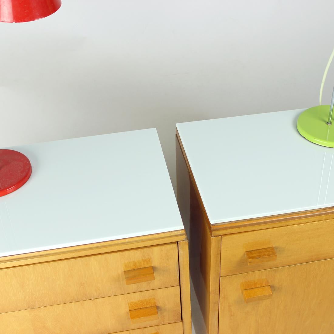 Midcentury Bedside Tables With White Glass Top, Novy Domov, Czechoslovakia 1960s 6