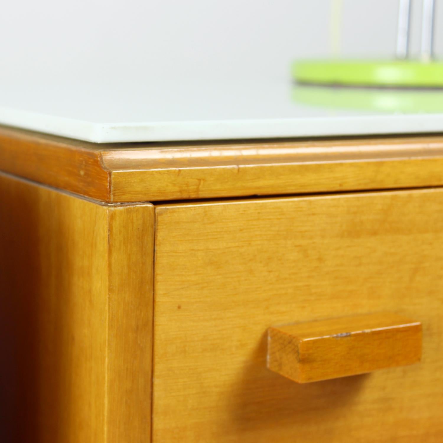 Midcentury Bedside Tables With White Glass Top, Novy Domov, Czechoslovakia 1960s 7