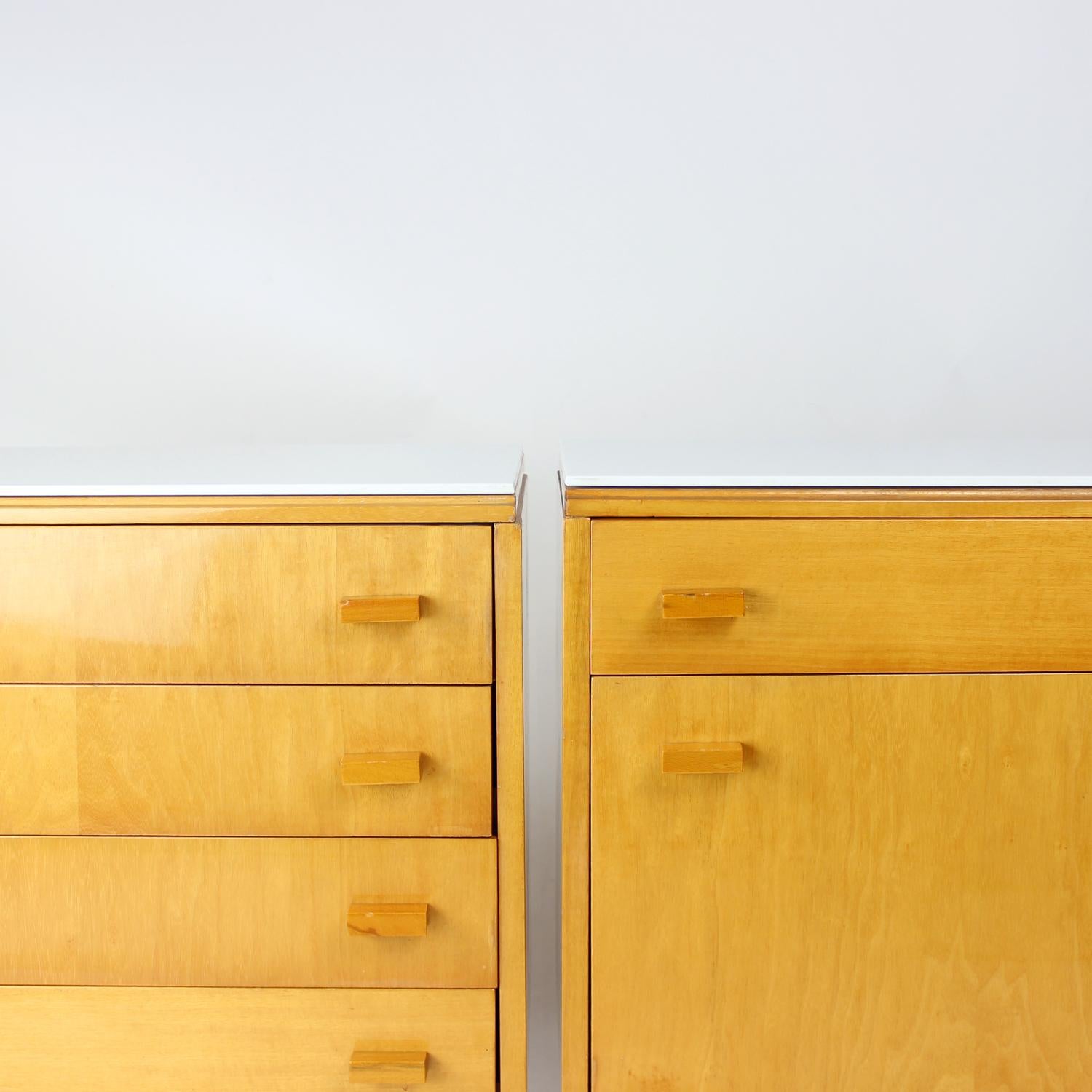 Mid-Century Modern Midcentury Bedside Tables With White Glass Top, Novy Domov, Czechoslovakia 1960s