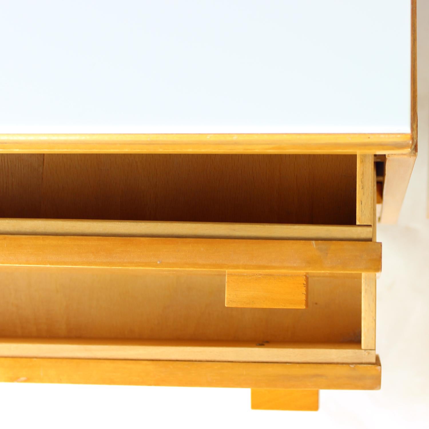 Mid-20th Century Midcentury Bedside Tables With White Glass Top, Novy Domov, Czechoslovakia 1960s