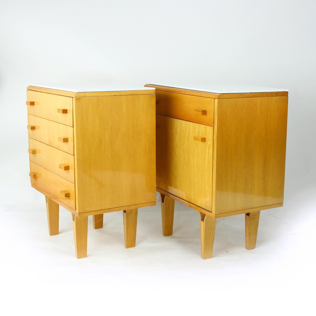Opaline Glass Midcentury Bedside Tables With White Glass Top, Novy Domov, Czechoslovakia 1960s