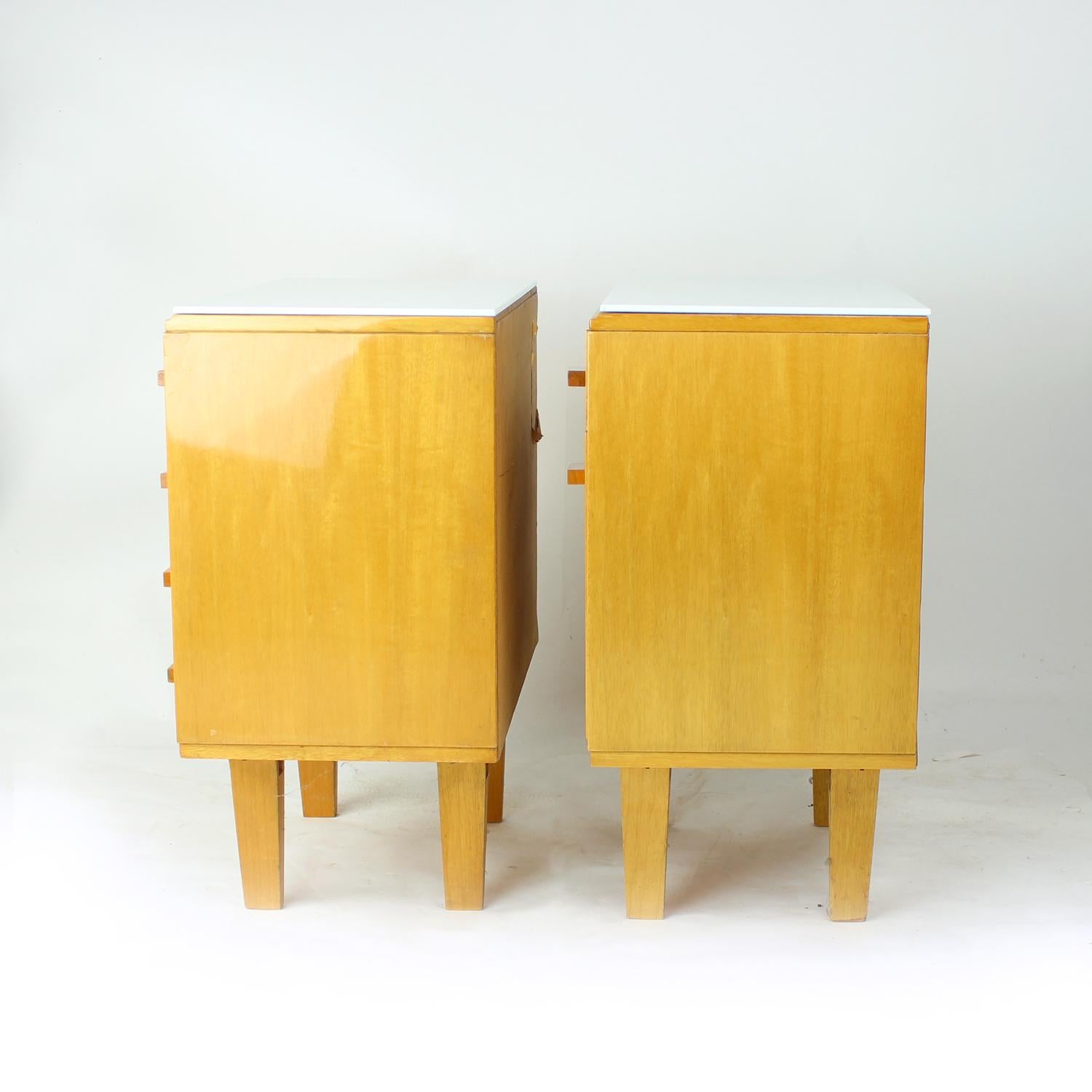 Midcentury Bedside Tables With White Glass Top, Novy Domov, Czechoslovakia 1960s 1