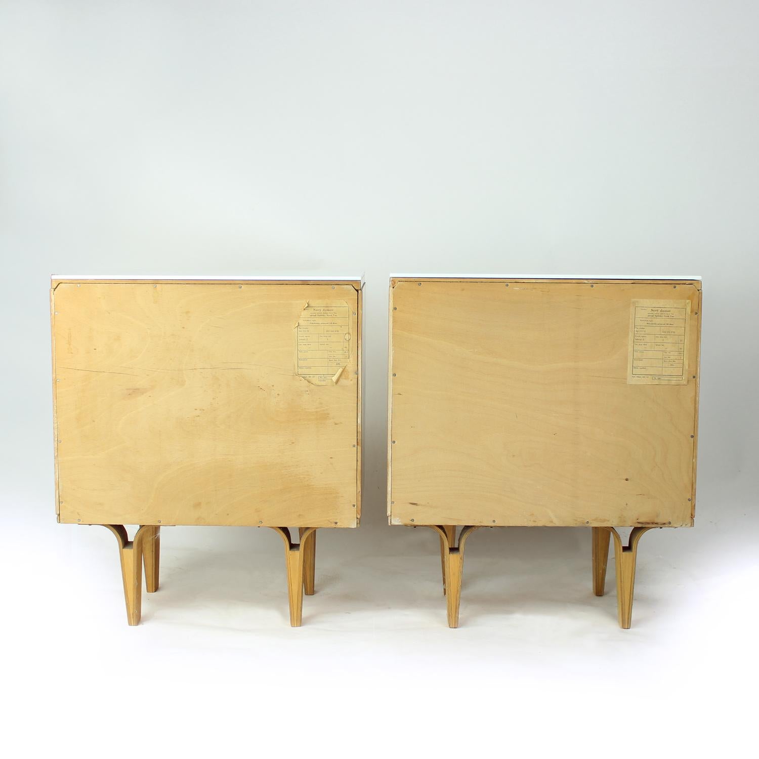 Midcentury Bedside Tables With White Glass Top, Novy Domov, Czechoslovakia 1960s 2