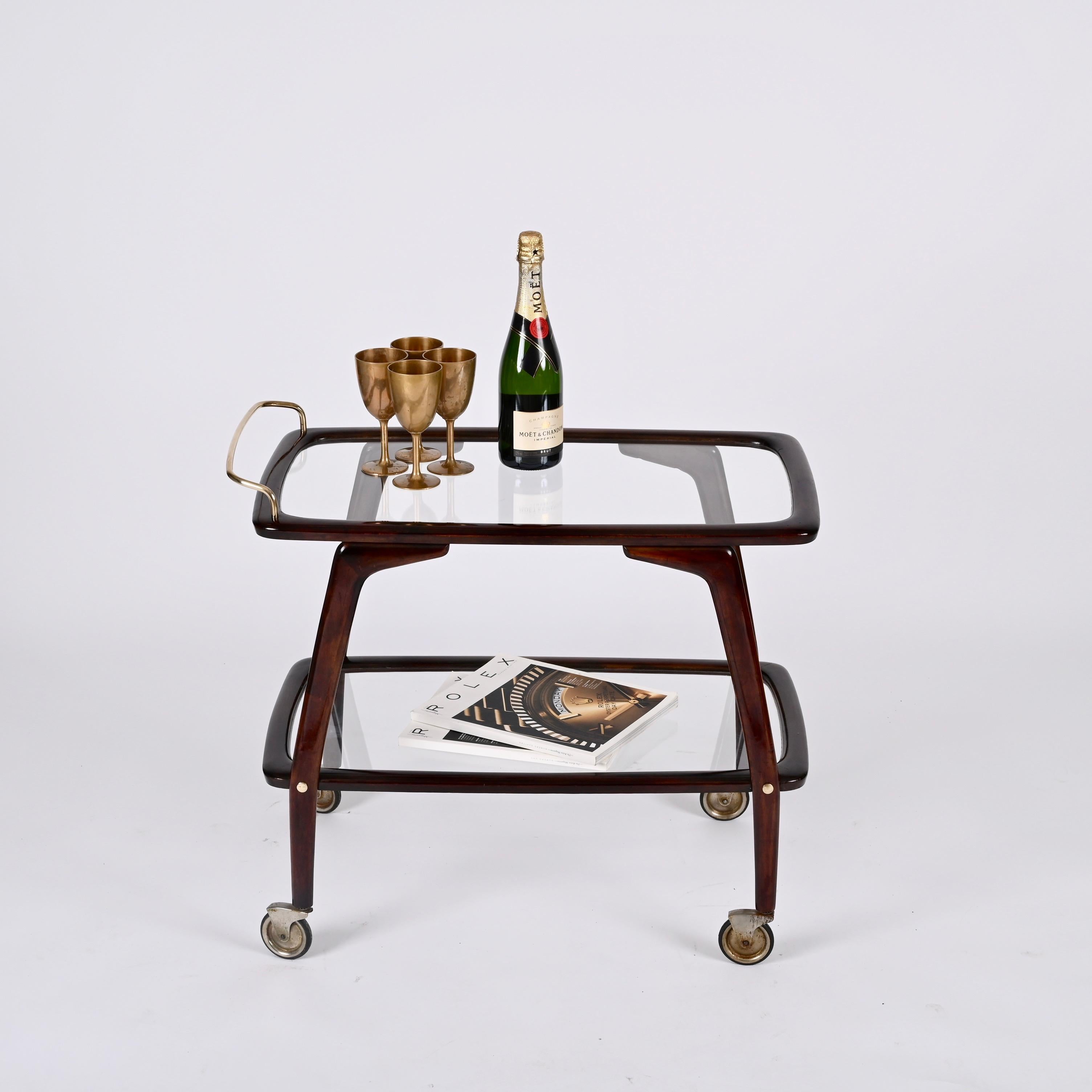 Midcentury Beech and Brass Italian Bar Cart attributed to Cesare Lacca 1950s 5