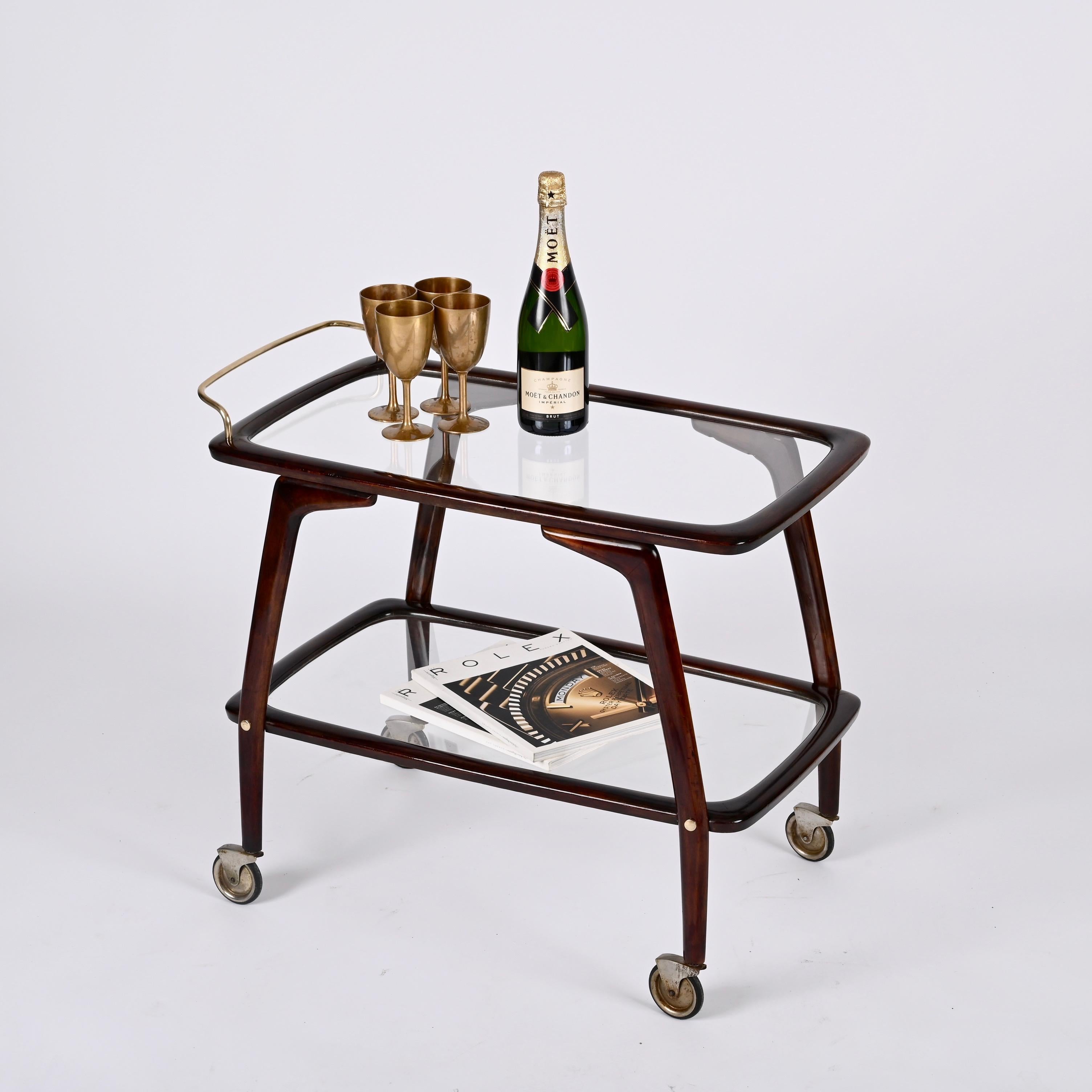 Midcentury Beech and Brass Italian Bar Cart attributed to Cesare Lacca 1950s 6