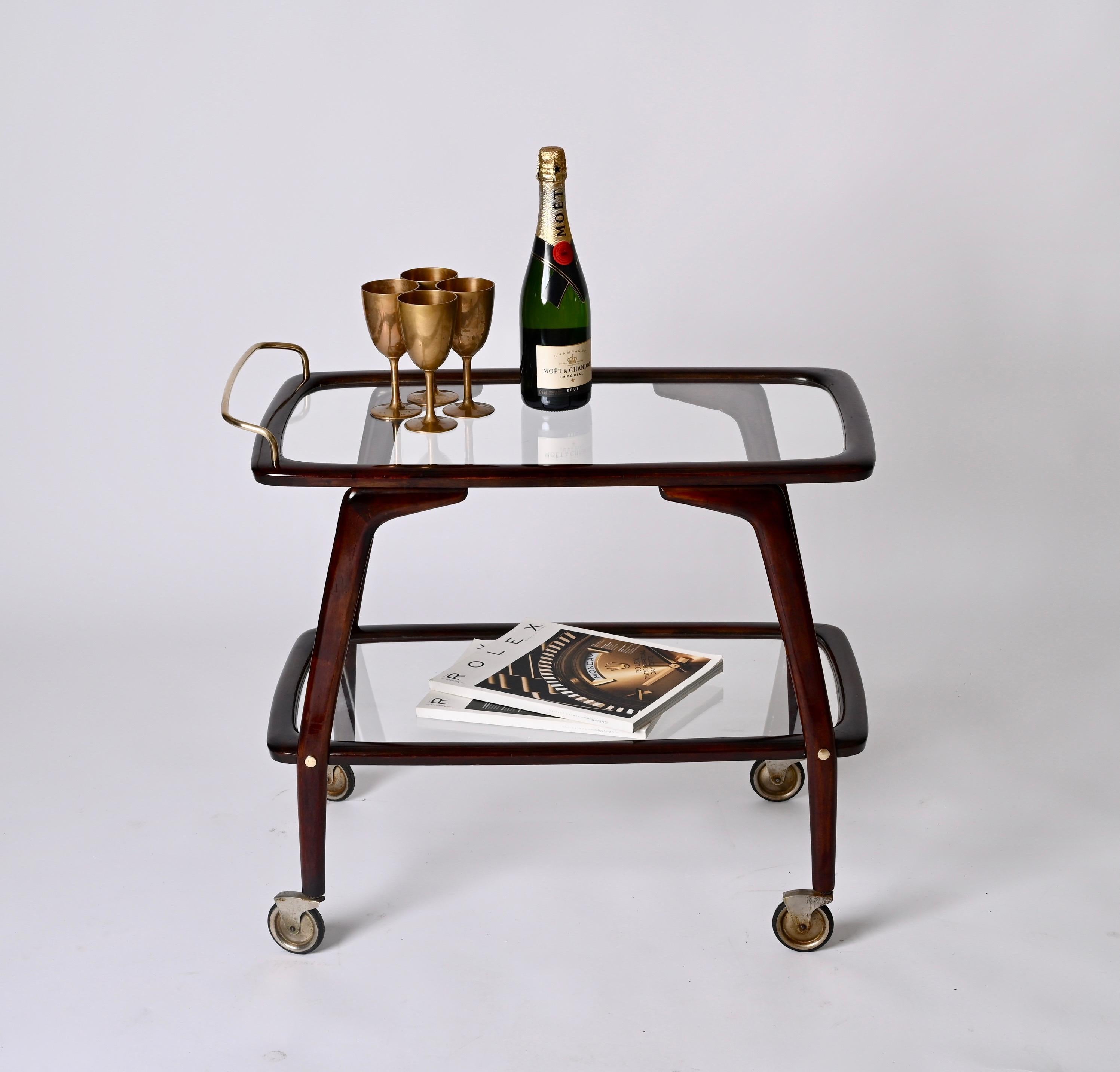 Midcentury Beech and Brass Italian Bar Cart attributed to Cesare Lacca 1950s 7