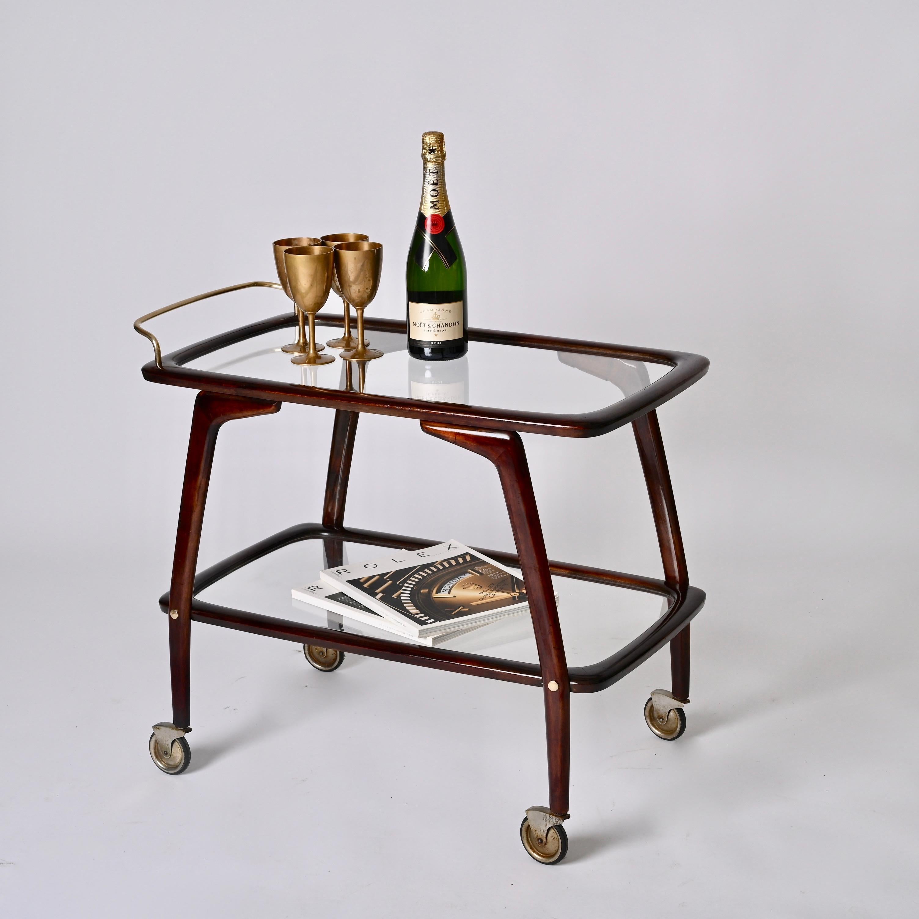 Midcentury Beech and Brass Italian Bar Cart attributed to Cesare Lacca 1950s 8