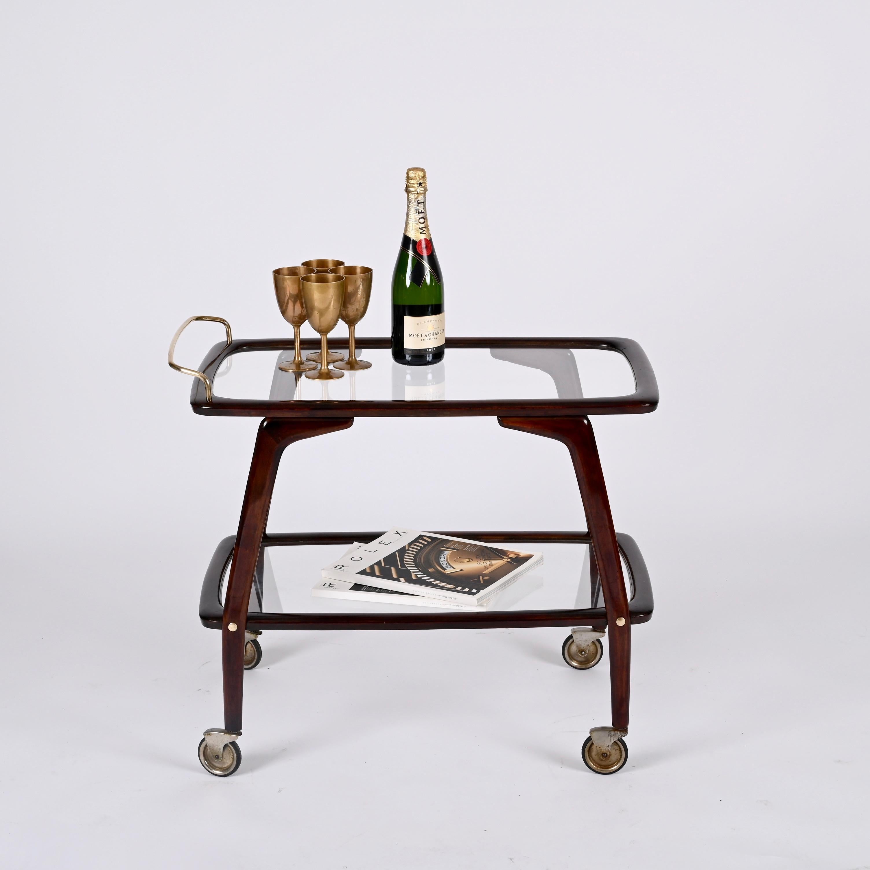 Midcentury Beech and Brass Italian Bar Cart attributed to Cesare Lacca 1950s 9