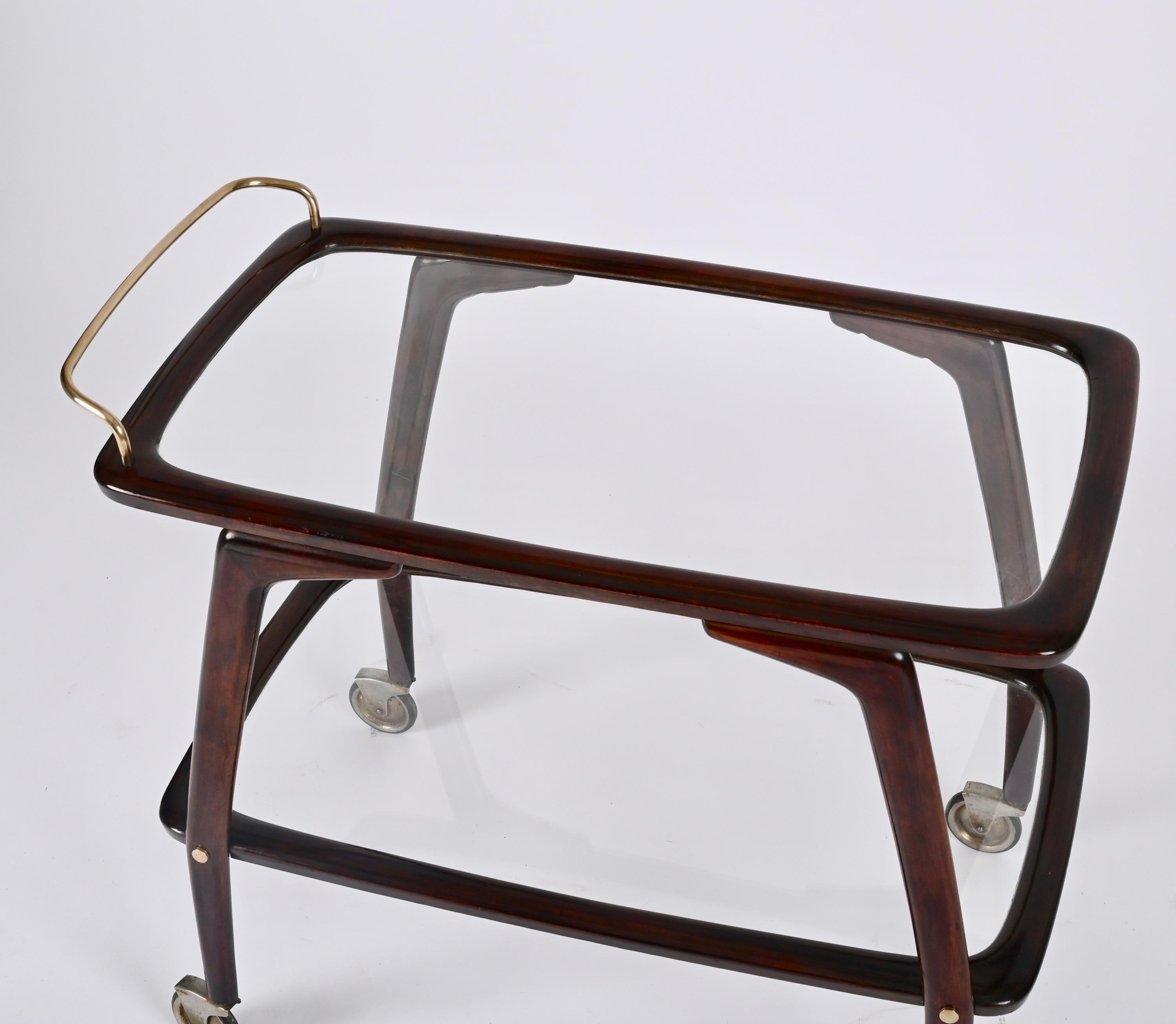 Midcentury Beech and Brass Italian Bar Cart attributed to Cesare Lacca 1950s 1