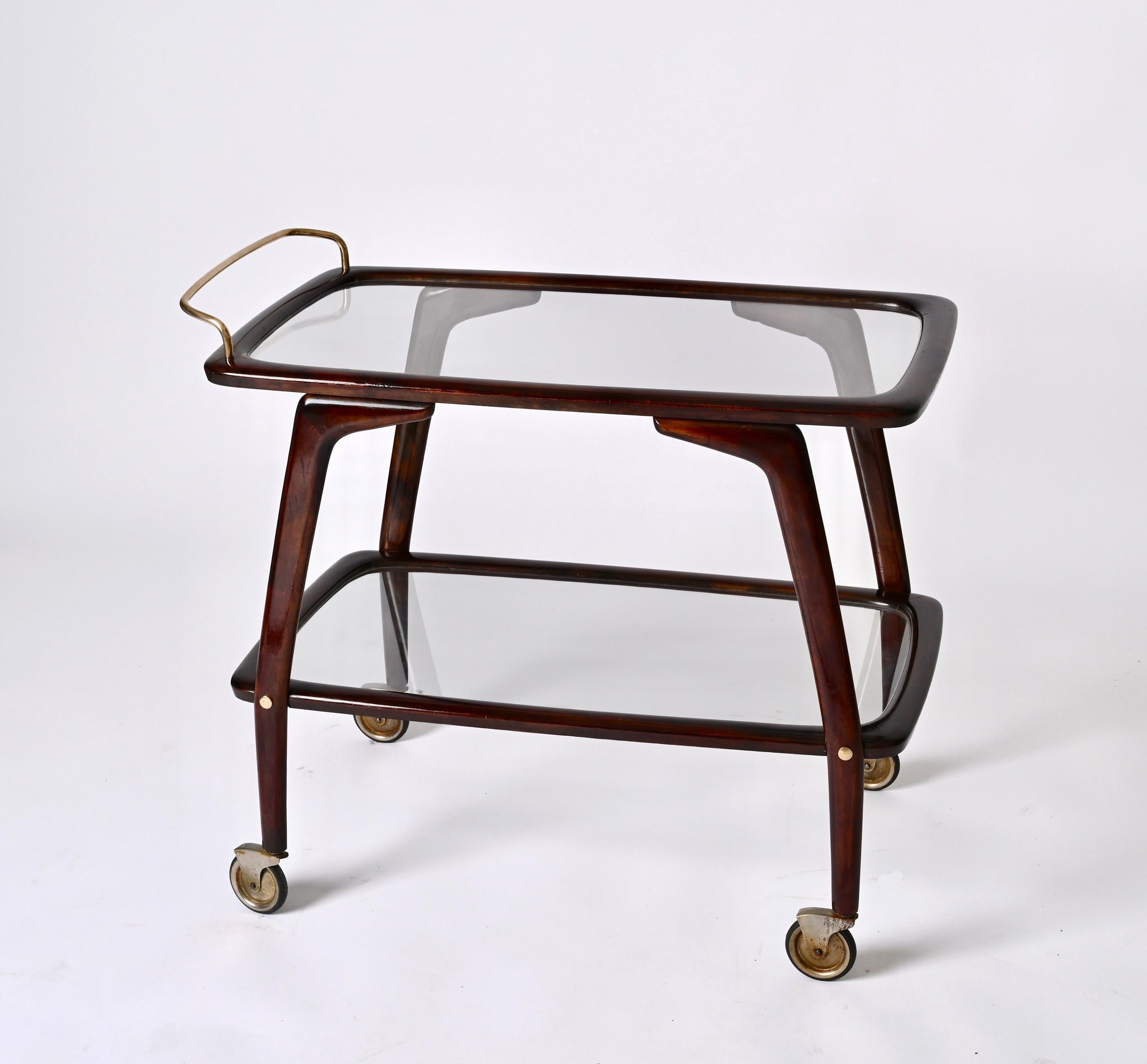 Midcentury Beech and Brass Italian Bar Cart attributed to Cesare Lacca 1950s 2