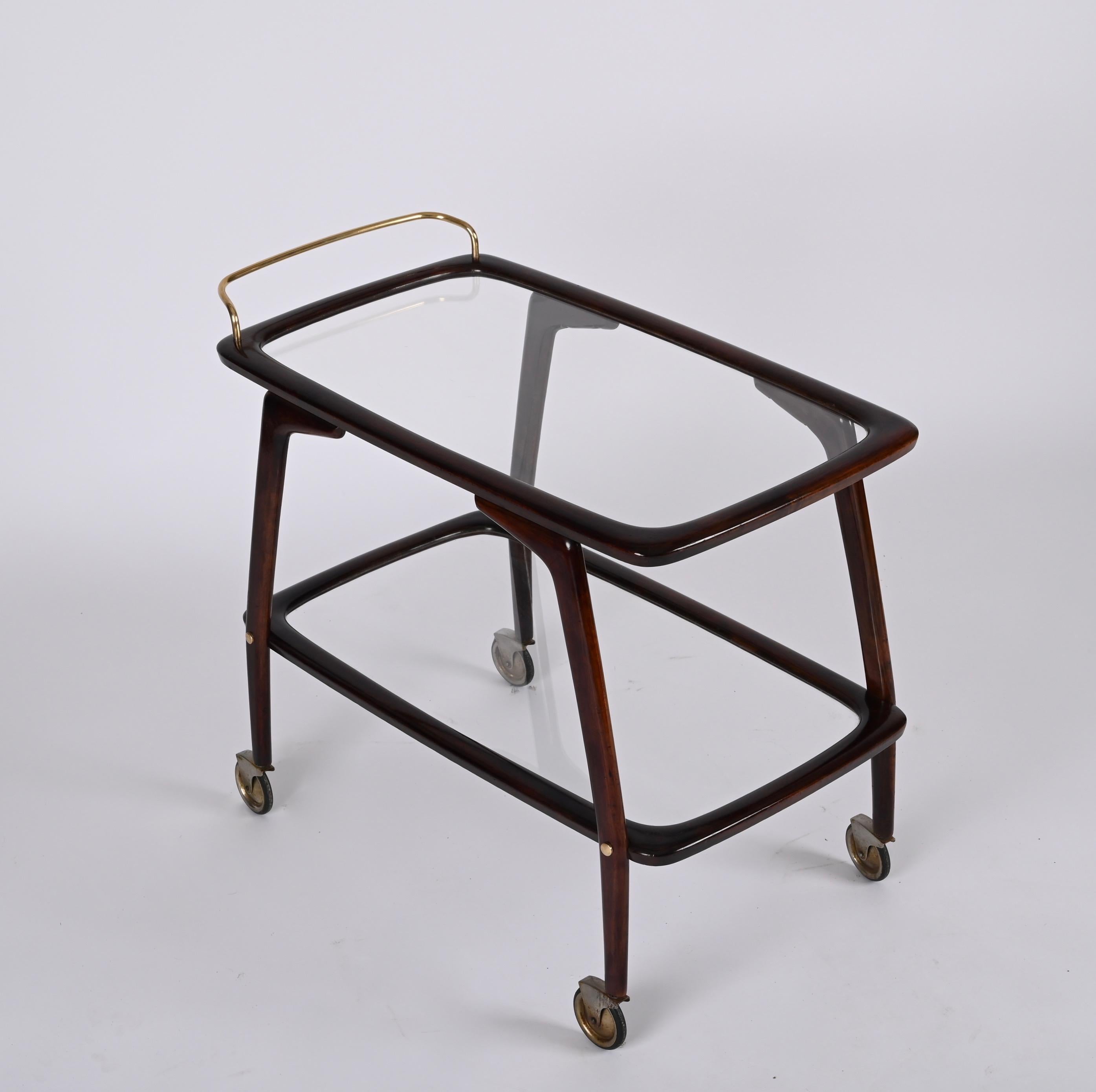 Midcentury Beech and Brass Italian Bar Cart attributed to Cesare Lacca 1950s 3