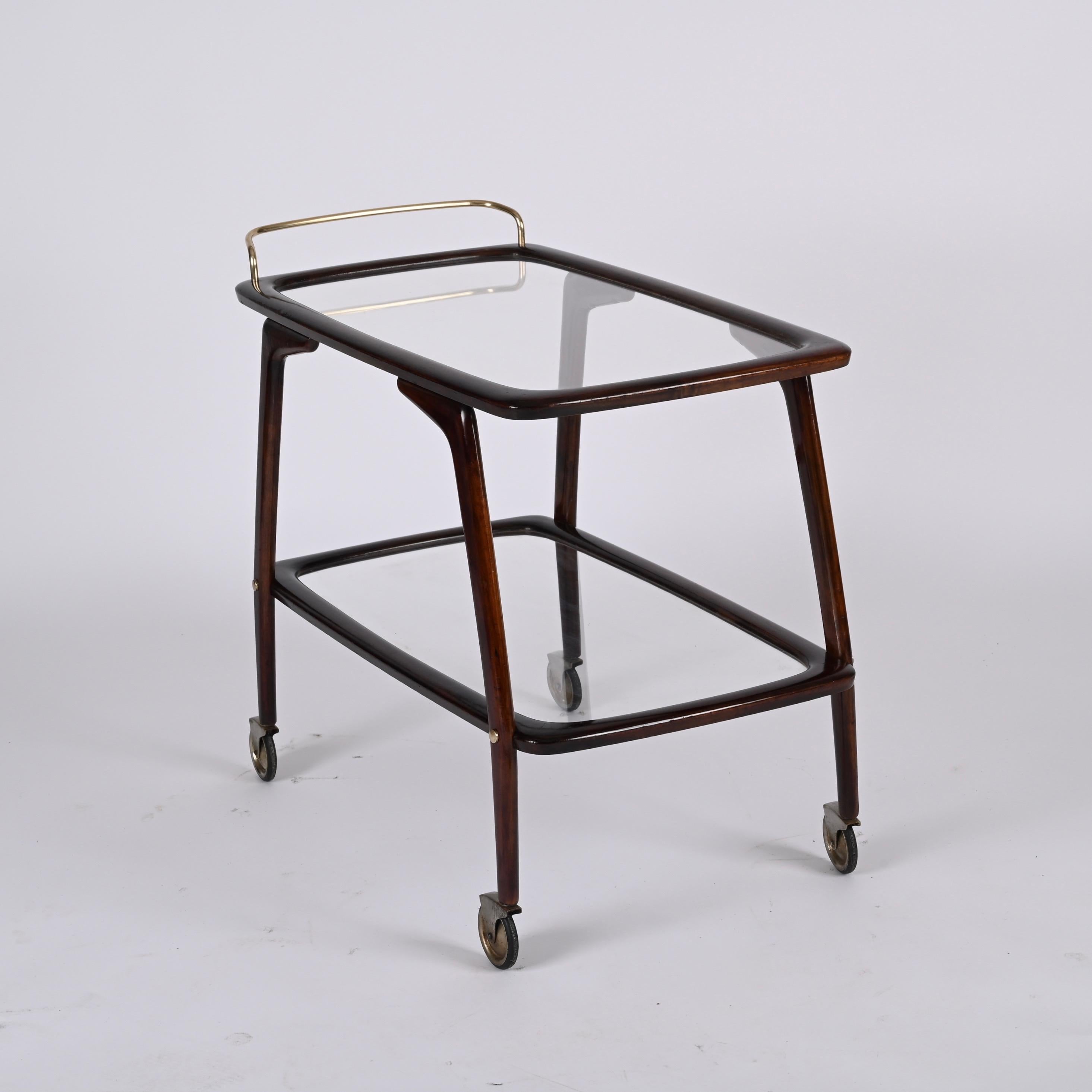 Midcentury Beech and Brass Italian Bar Cart attributed to Cesare Lacca 1950s 4
