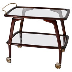 Midcentury Beech and Brass Italian Bar Cart attributed to Cesare Lacca 1950s