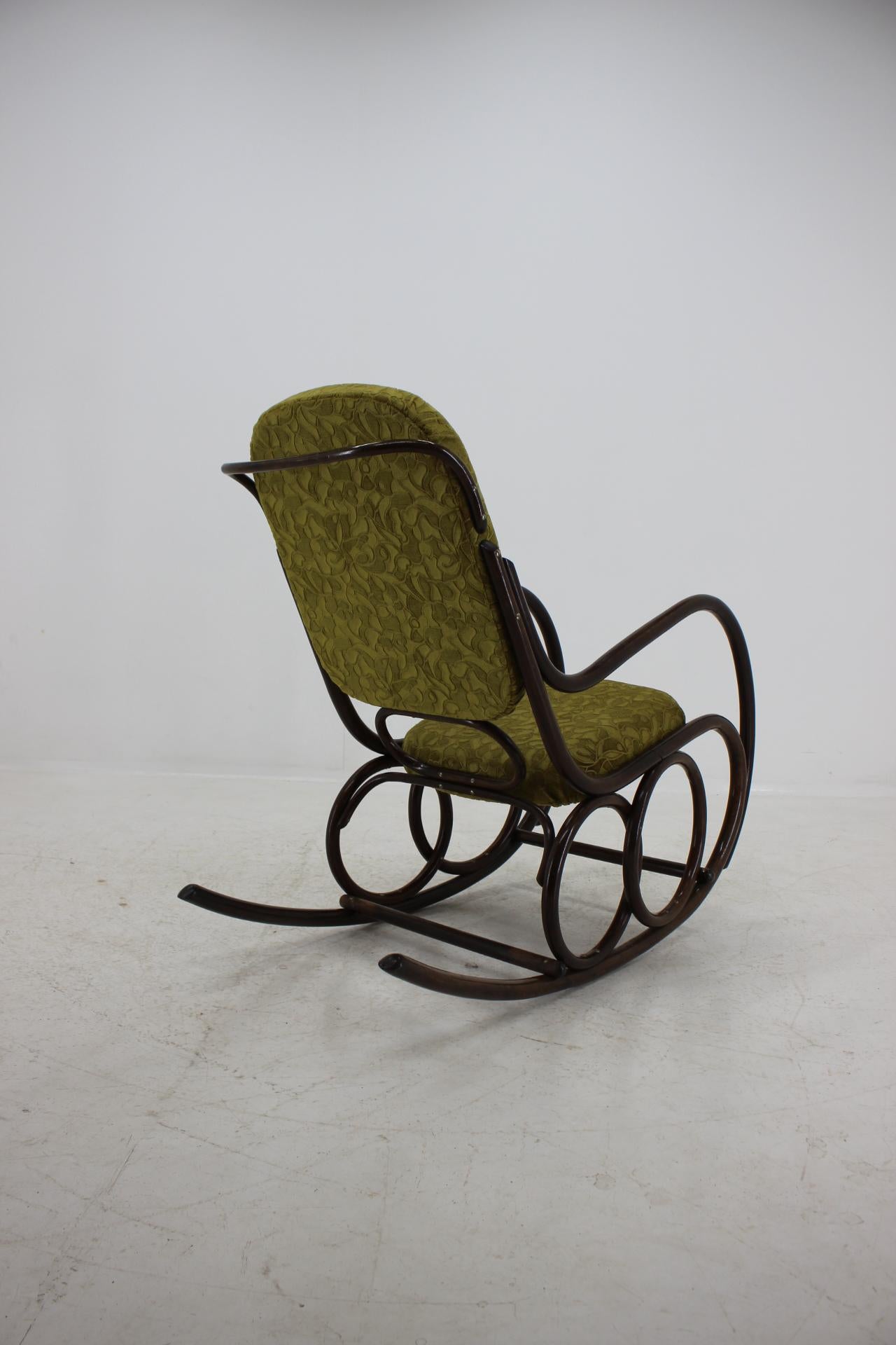 Upholstery Midcentury Beech Bentwood Rocking Chair from Ton, 1960s