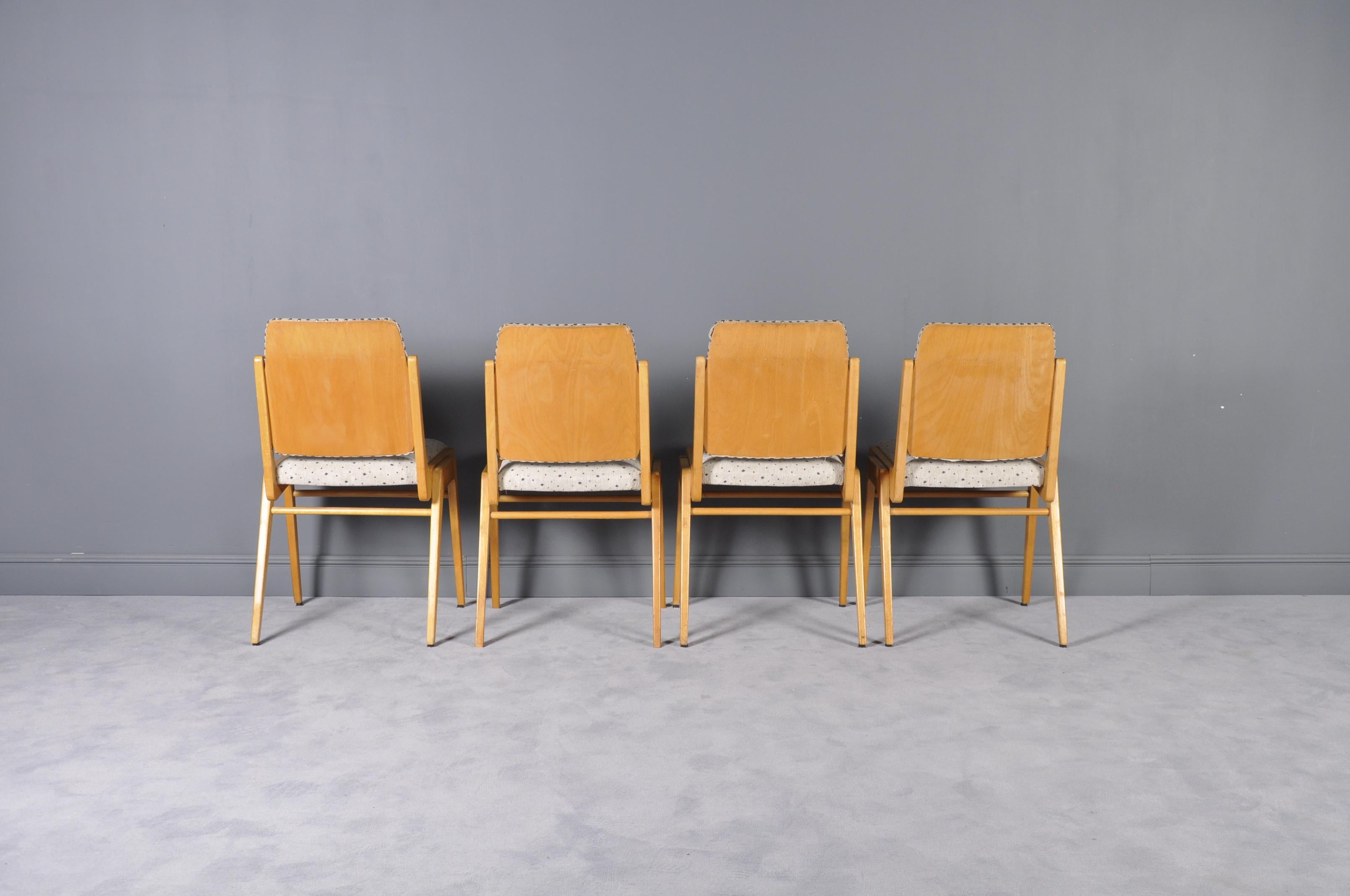 Austrian Midcentury Beech Dining Chairs, Franz Schuster for Wiesner-Hager, Set of Four For Sale