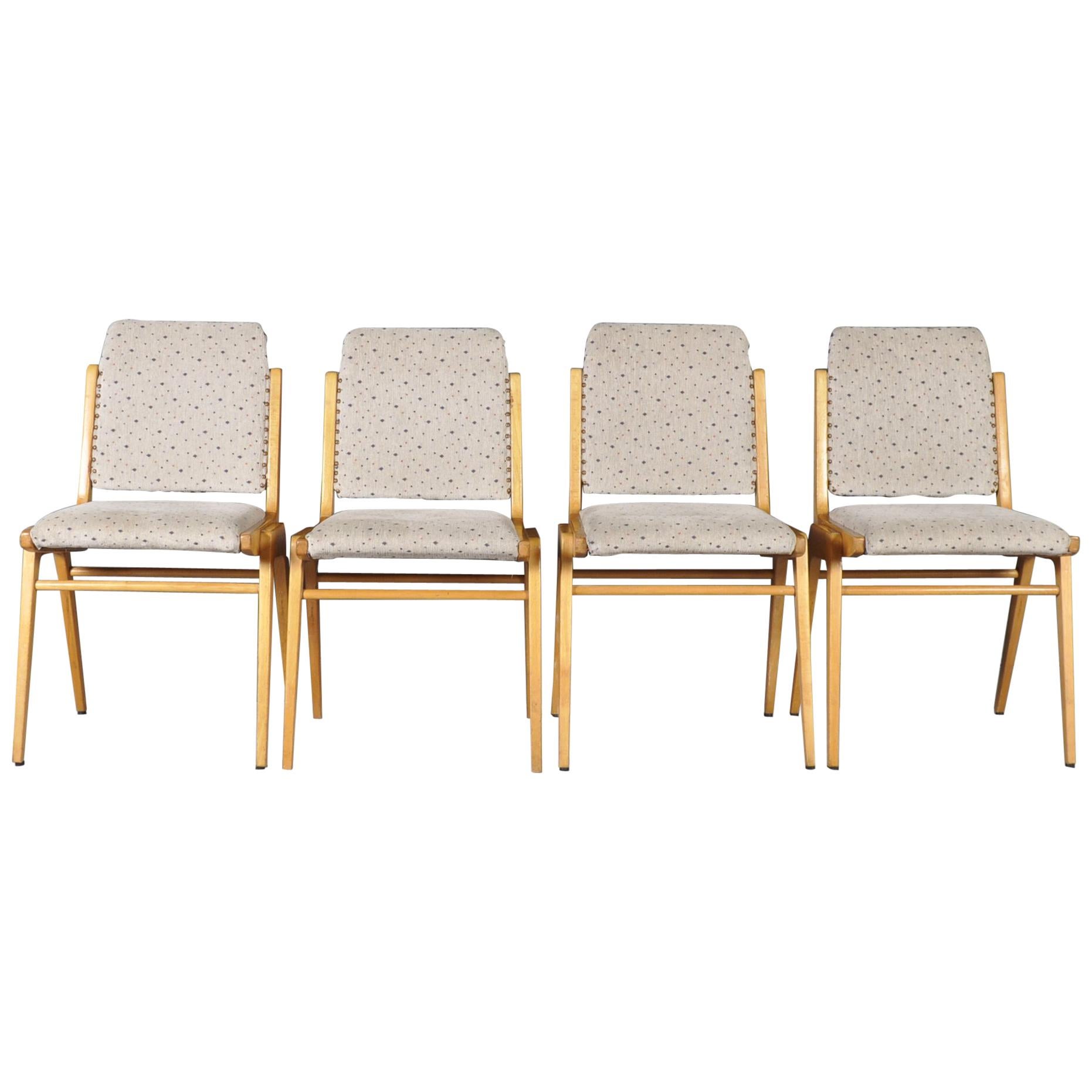 Midcentury Beech Dining Chairs, Franz Schuster for Wiesner-Hager, Set of Four For Sale