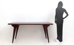 Midcentury Beech Dining Table with a Copper Back-Painted Glass Top, Italy, 1950s